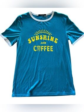 Yexipo Women’s Teal 'Sunshine and Coffee' Ringer Short Sleeve Tee
